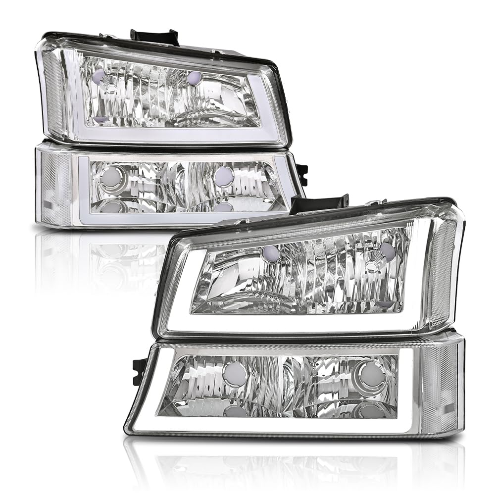 G-PLUS Headlights Assembly Fit Avalanche/Silverado 1500 2500 HD 3500 2003-2006/Fit Silverado 1500 2500 3500 Classic 2007,Smoky Lens Chrome Housing Amber ReflectorBumper Headlamps,faros delanteros