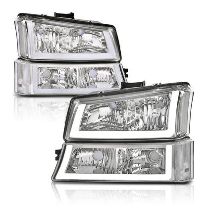 G-PLUS Headlights Assembly Fit Avalanche/Silverado 1500 2500 HD 3500 2003-2006/Fit Silverado 1500 2500 3500 Classic 2007,Smoky Lens Chrome Housing Amber ReflectorBumper Headlamps,faros delanteros
