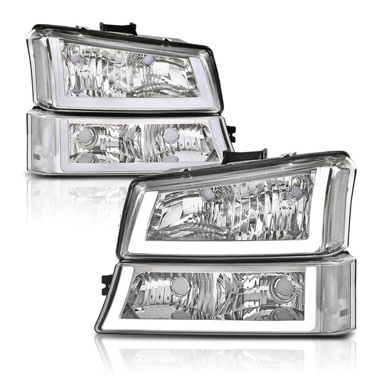 G-PLUS Headlights Assembly Fit Avalanche/Silverado 1500 2500 HD 3500 2003-2006/Fit Silverado 1500 2500 3500 Classic 2007,Smoky Lens Chrome Housing Amber ReflectorBumper Headlamps,faros delanteros