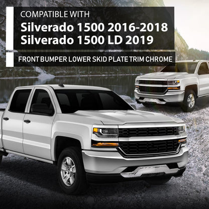 G-PLUS Front Bumper Lower Skid Plate Trim Chrome Compatible with Chevy Silverado 1500 2016 2017 2018,Fit Chevy Silverado 1500 LD 2019 GM1044128, 23243083 Silver