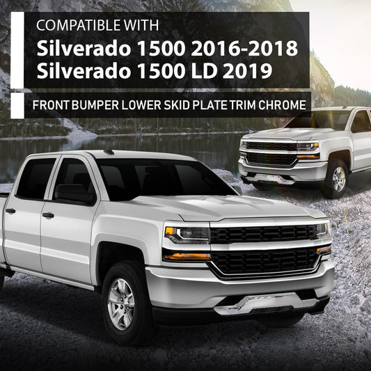G-PLUS Front Bumper Lower Skid Plate Trim Chrome Fit Chevy Silverado 1500 2016 2017 2018, Fit Chevy Silverado 1500 LD 2019, GM1044128, 23243083, Silver