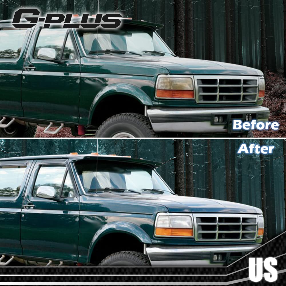G-PLUS Headlights w/Corner Signal Bumper Lamps 6pc Compatible with 1992-1996 Bronco 1992-1996 F150 F2TZ13008A, F2TZ13008B