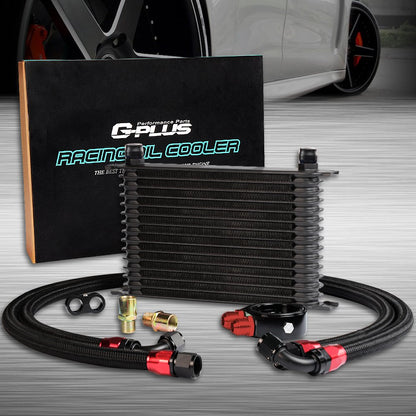 G-PLUS Universal 15 Row AN10-10AN Aluminum Engine Transmission Oil Cooler Kit + Oil Hose End Kit
