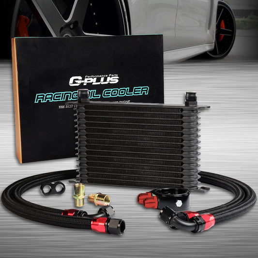 G-PLUS Universal 15 Row AN10-10AN Aluminum Engine Transmission Oil Cooler Kit + Oil Hose End Kit