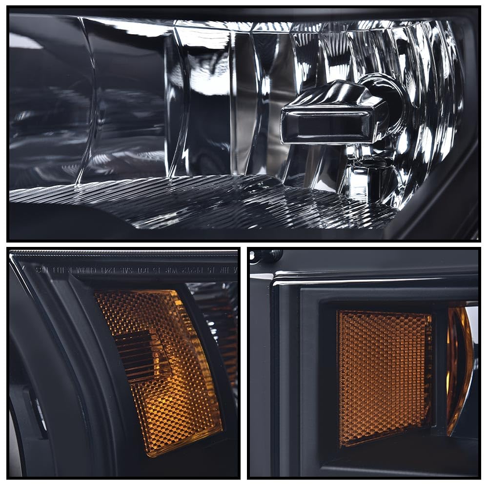 G-PLUS Front Headlights Assembly,Compatible with Ford F150 2015 2016 2017 Headlamps,Left&Right Smoky Lens Black Housing Amber Reflector,faros delanteros