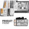 G-PLUS Headlights Assembly w/Bulbs Fit Chevy Suburban C1500 C2500 K1500 K2500 1994-1999, Fit GMC C2500 K2500 1994-2000, Left & Right Headlamps Assembly, Clear Lens Chrome Housing Amber Reflector