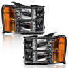 G-PLUS Tube Projector Headlights Assembly Fit GMC Sierra 1500 2500 HD 3500 HD 2007 2008 2009 2010 2011 2012 2013 2014 Headlamps Left & Right Clear Lens Chrome Housing Amber Reflector,faros delanteros