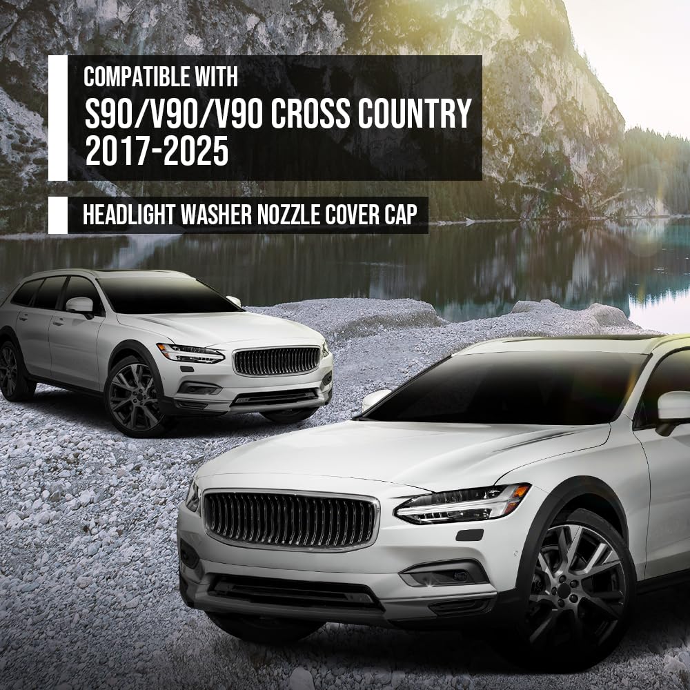 G-PLUS Headlamp Washer Cover Cap Pair Compatible with Volvo S90 / V90 / V90 Cross Country 2017 2018 2019 2020 2021 2022 2023 2024 2025 39839830, 39839842 Glossy Black