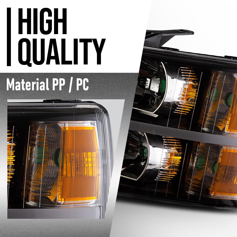G-PLUS LED DRL Headlights, Compatible with 2007-2014 Chevy Silverado 2500 3500 & HD/Fit 2007-2013 Chevy Silverado 1500 Bumper Headlamps, Clear Lens Black Housing Amber Reflector,faros delanteros