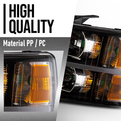 G-PLUS LED DRL Headlights, Compatible with 2007-2014 Chevy Silverado 2500 3500 & HD/Fit 2007-2013 Chevy Silverado 1500 Bumper Headlamps, Clear Lens Black Housing Amber Reflector,faros delanteros