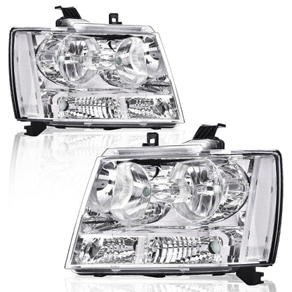 G-PLUS Headlights Assembly Compatible with Chevy Tahoe Subarban Avalanche 2007-2014 Set Pair Bumper Corner Headlamps Left & Right Clear Lens Chrome Housing Clear Reflector,faros delanteros