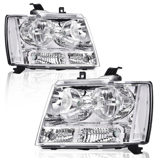 G-PLUS Headlights Assembly Compatible with Chevy Tahoe Subarban Avalanche 2007-2014 Set Pair Bumper Corner Headlamps Left & Right Clear Lens Chrome Housing Clear Reflector,faros delanteros