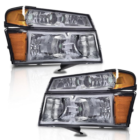 G-PLUS Headlights Assembly Fit Chevy Colorado/GMC Canyon 2004-2012,Fit Isuzu i-280 i-350 2006/Isuzu i-290 i-370 2007 2008 Headlamps Smoky Lens Chrome Housing Amber Reflector,faros delanteros