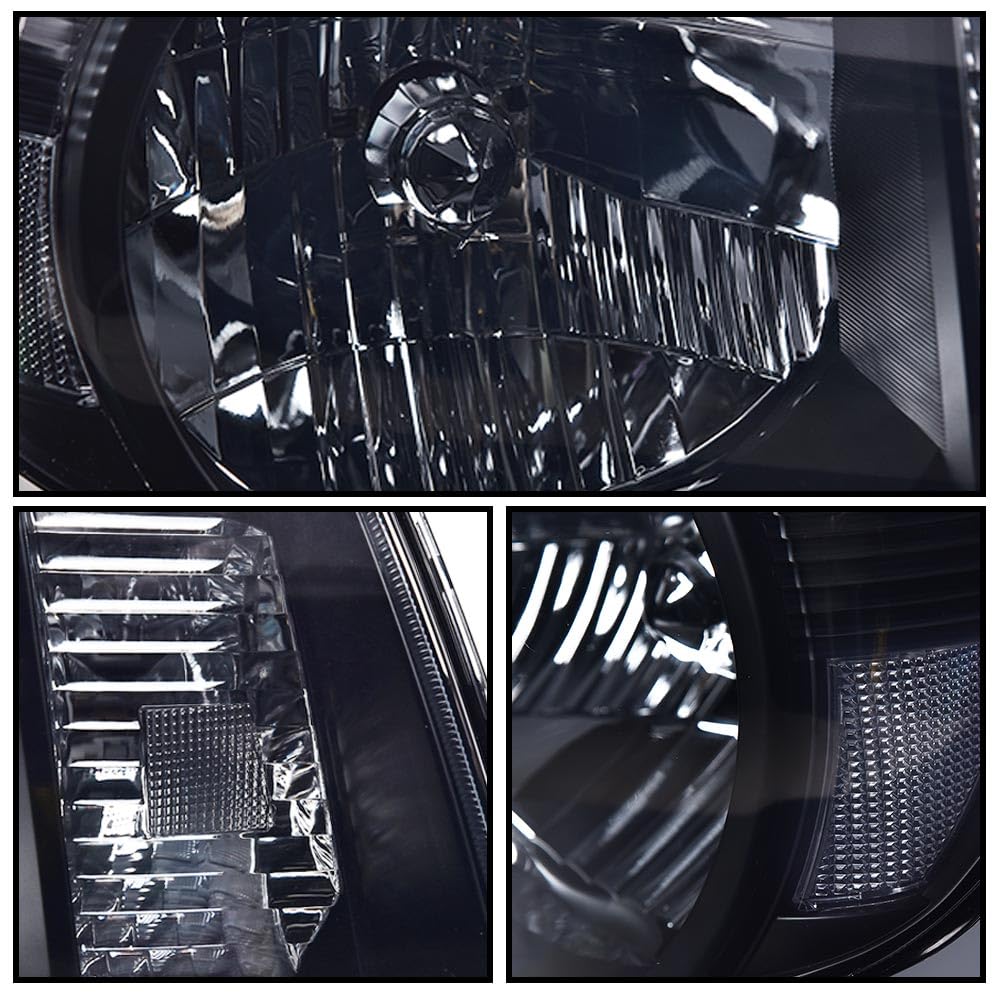 G-PLUS Headlights Assembly Compatible with Toyota Tacoma 2005-2011 Headlamps Pair Halogen Smoky Lens Black Housing Clear Reflector,faros delanteros