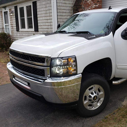 G-PLUS LED DRL Headlights, Compatible with Chevy Silverado 1500 2007-2013/Fit Chevy Silverado 2500 3500 & HD 2007-2014 Bumper Headlamps, Clear Lens Chrome Housing Clear Reflector,faros delanteros