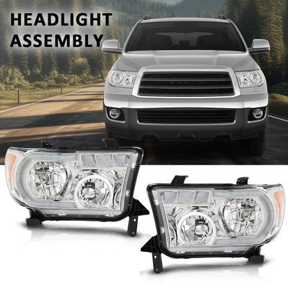 G-PLUS LED Headlights Halogen Headlamps Compatible with Toyota Tundra 2007-2013,Fit Toyota Sequoia 2008-2017 Clear Lens Chrome Housing Amber Reflector,faros delanteros
