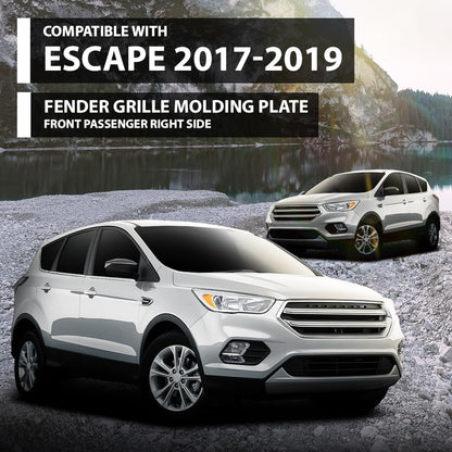 G-PLUS Front Right Fender Ornament Fender Vent Insert Grille Molding Plate Kit, Compatible with Ford Escape SEL S SE Titanium Sport Utility 4-Door 2017-2019, Passenger Side, GJ5Z16228AA, GJ5416C216ACW