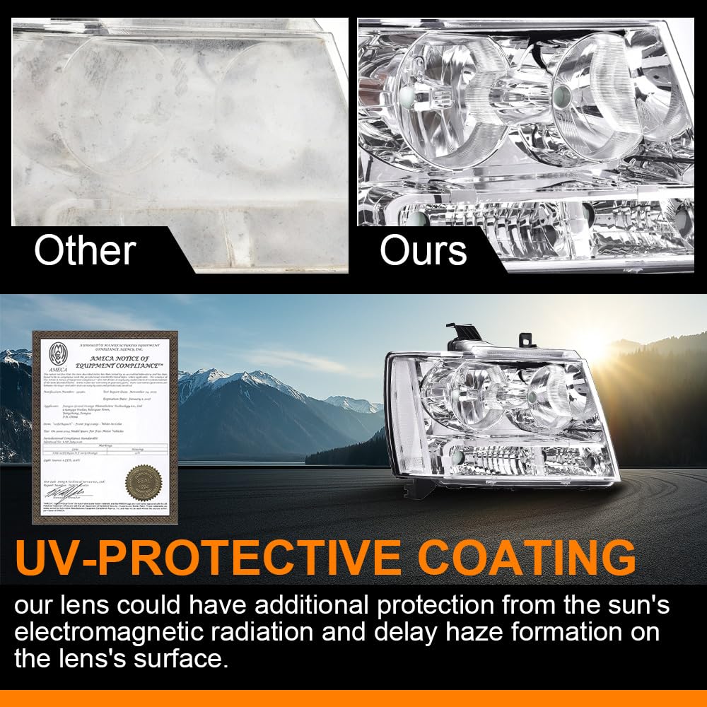 G-PLUS Headlights Assembly Compatible with Chevy Tahoe Subarban Avalanche 2007-2014 Set Pair Bumper Corner Headlamps Left & Right Clear Lens Chrome Housing Clear Reflector,faros delanteros