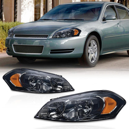 G-PLUS Headlights Assembly Fit Chevy Monte Carlo 2006 2007/Chevy Impala 2006-2013/Chevy Impala Limited 2014 2015 2016 Headlamps W/o Bulbs Smoky Lens Chrome Housing Amber Reflector,faros delanteros