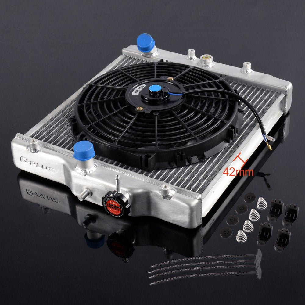 2 ROW 42MM Aluminum Radiator Compatible For HONDA CIVIC D15/16 EG/EK 92-00 + 12" Fan