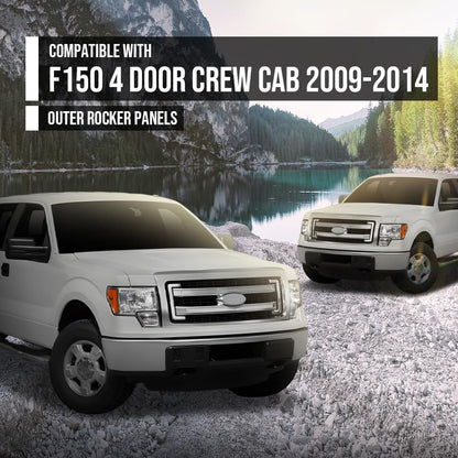 G-PLUS Outer Rocker Panels Compatible with 2009-2014 Ford F150 4 Door Crew Cab silvery