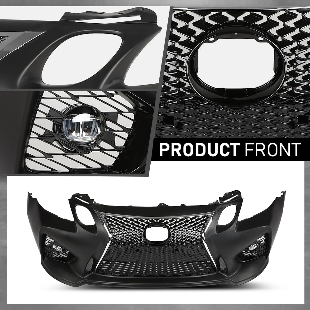 G-PLUS Front Bumper Set 8Pcs Compatible with 2013-2015 LX GS GS350 GS450 Conversion 16+ GS F, (1 Front Bumper +1 Center Grille+2 Fog Lamp Frame + 2 Fog Lights + 1 License Plate + 1 Small Bracket)