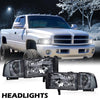 G-PLUS Headlights Lamps Fit 1994-2001 Dodge Ram 1500/1994-2002 Dodge Ram 2500 3500,Not fit Ram Sport,Smoky Lens Chrome Housing Clear Reflector w/o Bulbs Bumper Headlamps,faros delanteros Assembly