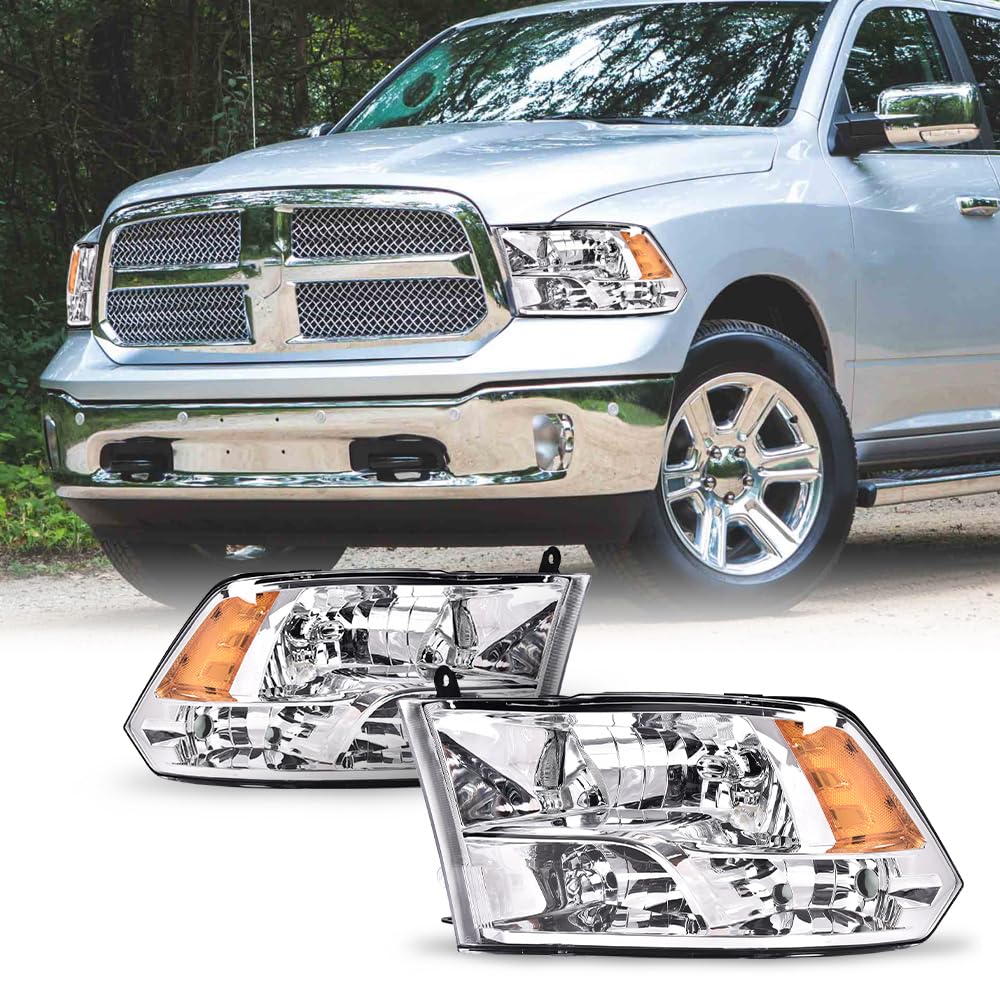 G-PLUS Headlights Assembly Fit Dodge Ram 1500 2500 3500 09-10/Fit Ram 1500 2500 3500 4500 5500 2011-2018 Headlamps Pair Clear Lens Chrome Housing Amber Reflector,faros delanteros
