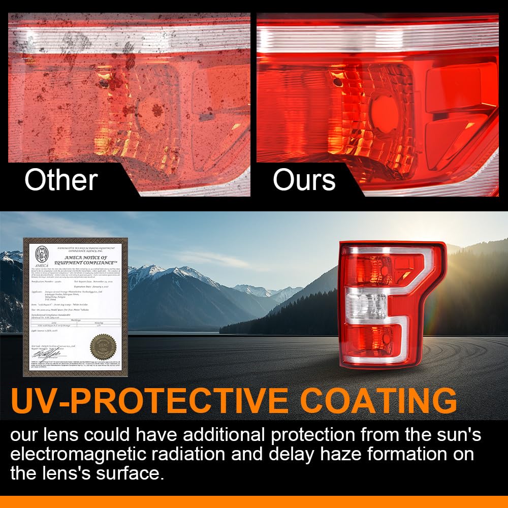 G-PLUS Rear Tail Light Compatible with 2018 2019 2020 Ford F150,Left Driver Tail Lamp W/o Bulbs & Wiring Harness,Red Lens Chrome Housing Luces Traseras JL3Z13404H, FO2801265 Rear Brake Lamps Assembly