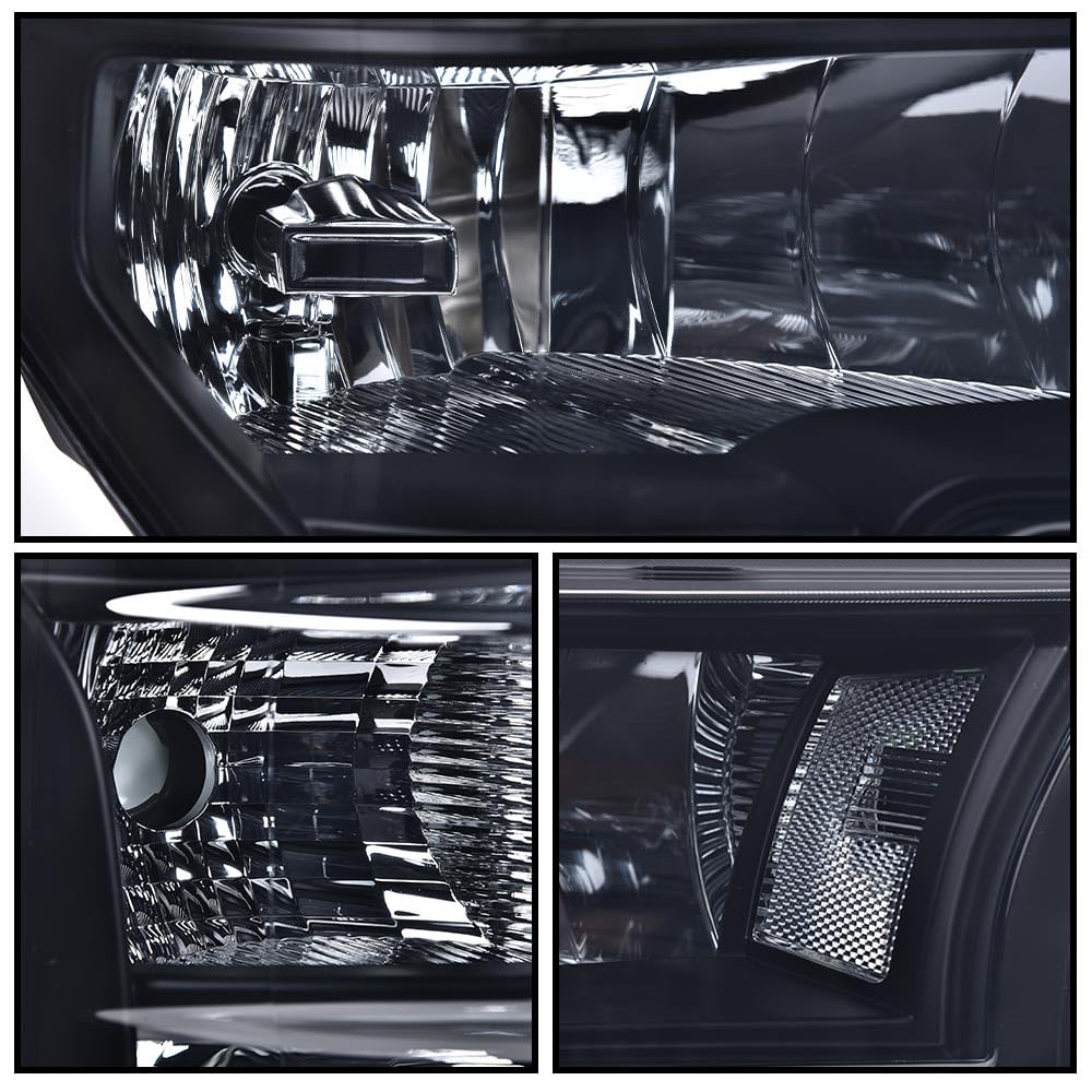 G-PLUS Fog Lights & Headlights Assembly w/o Bulbs Compatible with 2015-2017 Ford F150 Not Fit Models with LED or HID Headlamps(Smoky Cover Black Frame White Reflector Headlights + Fog Lamps)