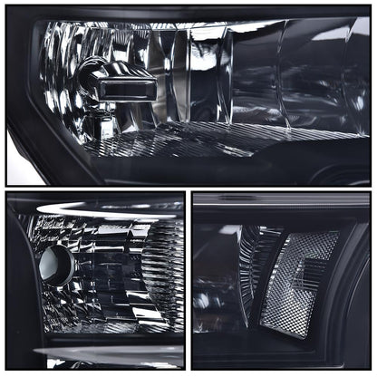 G-PLUS Fog Lights & Headlights Assembly w/o Bulbs Compatible with 2015-2017 Ford F150 Not Fit Models with LED or HID Headlamps(Smoky Cover Black Frame White Reflector Headlights + Fog Lamps)