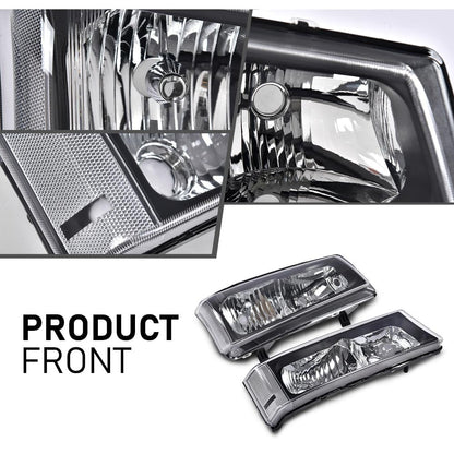 G-PLUS Headlights Assembly, Compatible with 2003 2004 2005 2006 Chevy Avalanche 1500 2500 Bumper Headlamps, Clear Lens Black Housing Clear Reflector,faros delanteros