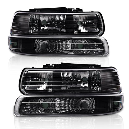 G-PLUS Headlights Assembly, Compatible with 1999-2002 Chevy Silverado/ 2000-2006 Suburban Tahoe Bumper Headlamps, Clear Lens Black Housing Clear Reflector,faros delanteros