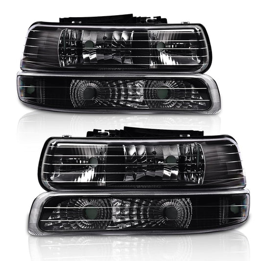 G-PLUS Headlights Assembly, Compatible with 1999-2002 Chevy Silverado/ 2000-2006 Suburban Tahoe Bumper Headlamps, Clear Lens Black Housing Clear Reflector,faros delanteros