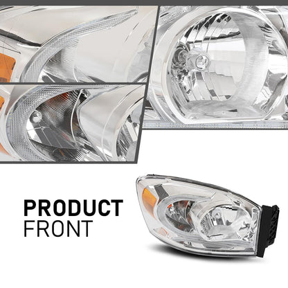 G-PLUS LED Headlights Assembly Front Headlamps Left Right Compatible with Dodge Ram 1500 2006-2008,Fit Dodge Ram 2500 3500 2006-2009 Clear Lens Chrome Housing Amber Reflector,faros delanteros