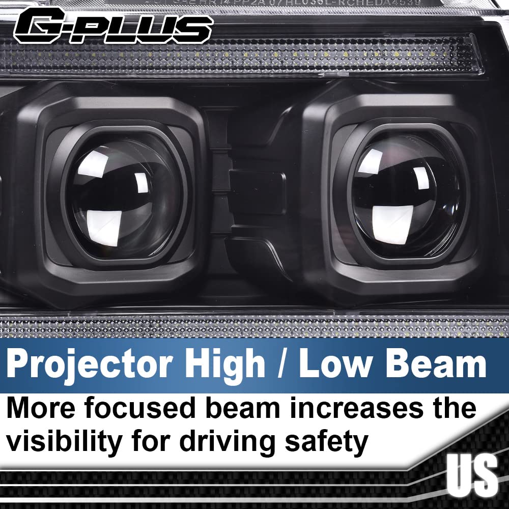 G-PLUS LED Tube Dual Projector Headlights, Compatible with 2007-2014 Chevy Tahoe/Suburban Bumper Headlamps Assembly, Clear Lens Black Housing Clear Reflector,faros delanteros