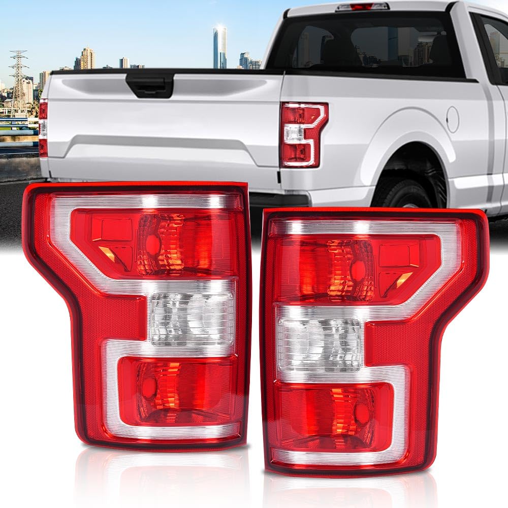 G-PLUS Tail Lights Compatible with Ford F150 2018 2019 2020,Rear Lamp w/o Bulbs & Wiring Harness Red Lens Chrome Housing Luces Traseras Left &Right Rear Brake Lamps Assembly