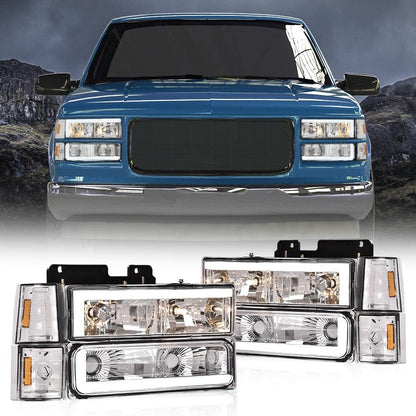 G-PLUS Headlights Compatible with GMC/Chevy Headlamps Left & Right Clear Lens Chrome Housing Amber Reflector