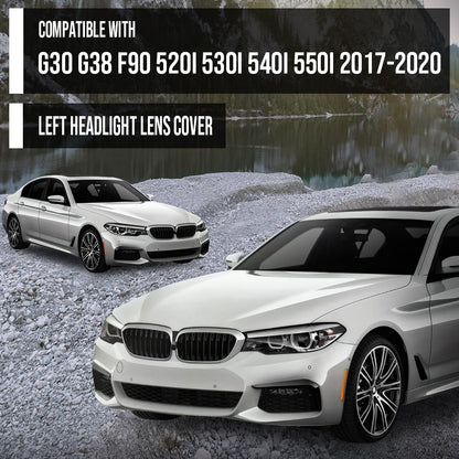G-PLUS Headlight Lens Cover Compatible with BMW 5 Series G30 G31 G38 2017-2020 Fit BMW 520i 530i 540i 550i 2016-2019 63117214962, 7214962 Left Side Front Headlamp Lens Cover Clear