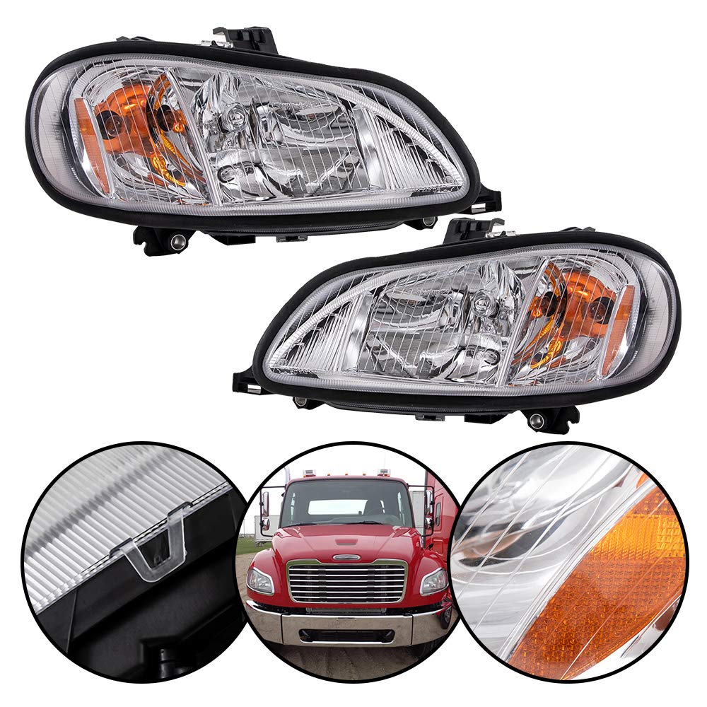 G-PLUS Headlights Assembly Compatible With 05-12 Freightliner M2 Models Headlights Clear Lens Chrome Housing Amber Reflector (Driver+Passenger Side(Left+Right)) Bumper Headlamps,faros delanteros