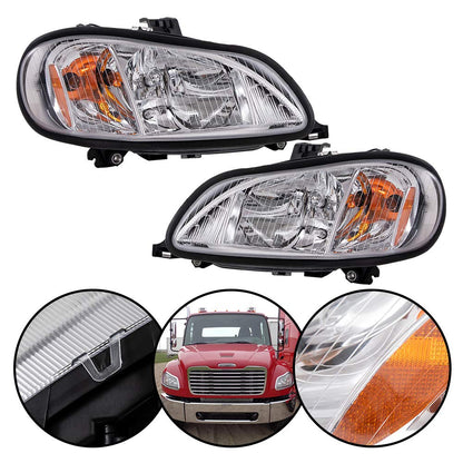 G-PLUS Headlights Assembly Compatible With 05-12 Freightliner M2 Models Headlights Clear Lens Chrome Housing Amber Reflector (Driver+Passenger Side(Left+Right)) Bumper Headlamps,faros delanteros