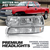 G-PLUS Headlights Assembly, Compatible with 1999-2002 Chevy Silverado/ 2000-2006 Suburban Tahoe Bumper Headlamps, Clear Lens Chrome Housing Amber Reflector,faros delanteros