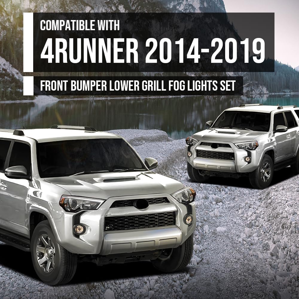 G-PLUS Front Bumper Lower Grill Fog Lights Set Compatible with Toyota 4Runner TRD / SR5 2014-2019 TO1039173, TO1036148 Black