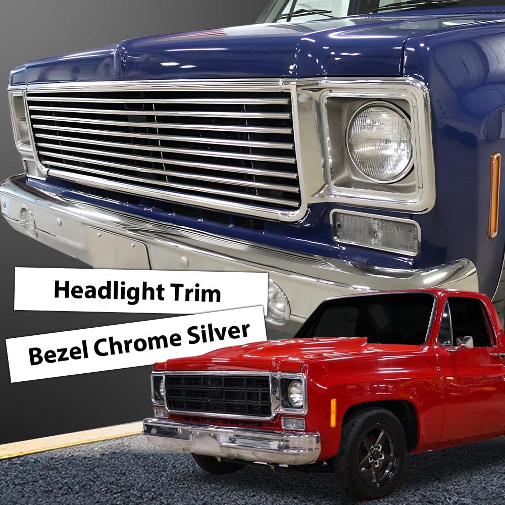 G-PLUS Headlight Trim Bezel Headlight Door Chrome Silver Compatible with Chevy Blazer GMC Jimmy 1973-1978 GM2513134, GM2512134, 376628, 376627 Driver & Passenger Pair