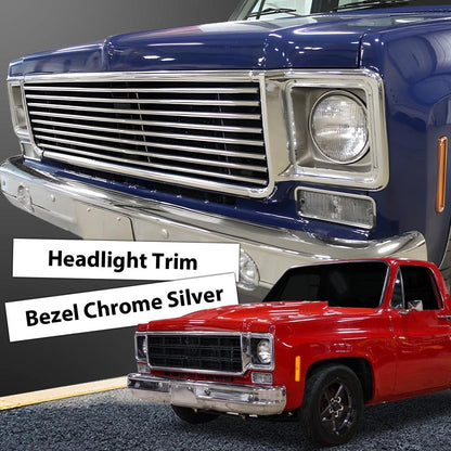 G-PLUS Headlight Trim Bezel Headlight Door Chrome Silver Compatible with Chevy Blazer GMC Jimmy 1973-1978 GM2513134, GM2512134, 376628, 376627 Driver & Passenger Pair