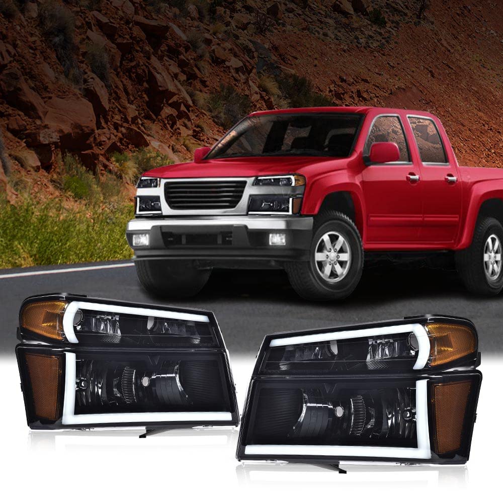 G-PULS LED Headlights Lamp Assembly Fit Chevy Colorado/GMC Canyon 2004-2012,Fit Isuzu i-280 i-350 2006/i-290 i-370 2007-2008 Smoky Lens Black Housing Amber Reflector Bumper Headlamps,faros delanteros