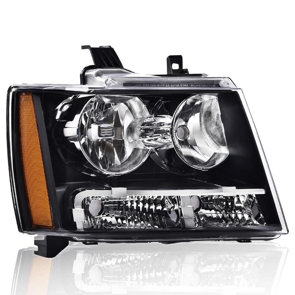 G-PLUS Headlights Assembly, Compatible with 2007-2014 Chevy Suburban/ 2007-2013 Tahoe Avalanche Bumper Headlamp Right, Clear Lens Black Housing Amber Reflector Bumper Headlamps