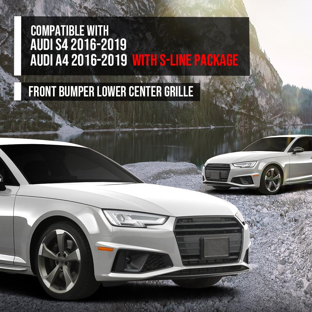 G-PLUS Front Bumper Lower Center Grille Compatible with Audi A4 2016 2017 2018 2019 with S-line Package, Fit Audi S4 2016 2017 2018 2019 8W0807683A, 8W0807683A9B9 Black