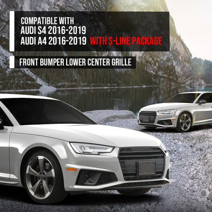 G-PLUS Front Bumper Lower Center Grille Compatible with Audi A4 2016 2017 2018 2019 with S-line Package, Fit Audi S4 2016 2017 2018 2019 8W0807683A, 8W0807683A9B9 Black