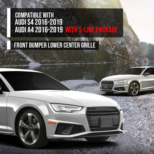 G-PLUS Front Bumper Lower Center Grille Compatible with Audi A4 2016 2017 2018 2019 with S-line Package, Fit Audi S4 2016 2017 2018 2019 8W0807683A, 8W0807683A9B9 Black